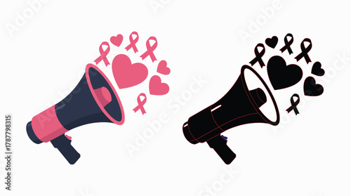 Breast cancer awareness megaphone promoting support and solidarity campaign message