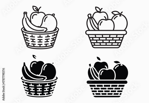 Collection of fruit baskets vector design graphic element set isolated