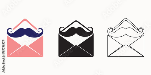 Envelope with Mustache Icons Set for Gentlemanly Correspondence Concepts