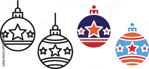 Festive christmas ornament icons with stars and holiday colors design