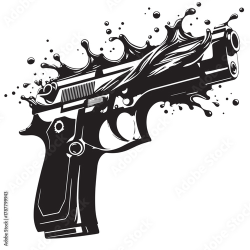 Black gun water Silhouette Vector, High Quality Illustration on White Background