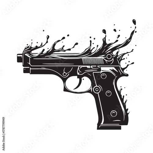 Black gun water Silhouette Vector, High Quality Illustration on White Background