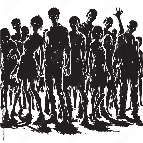 Black Group of zombies Silhouette Vector, High Quality Illustration on White Background