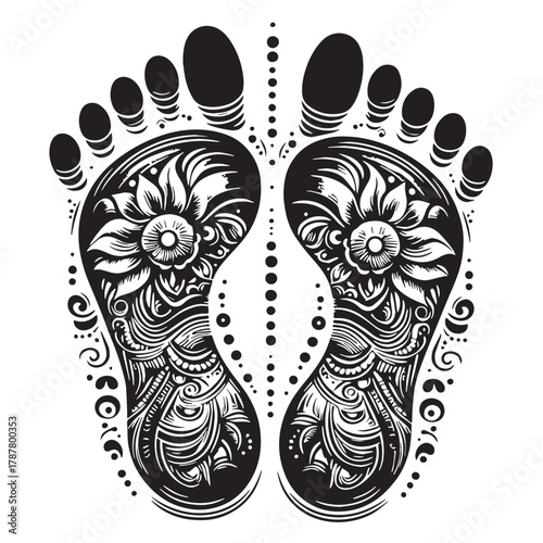 Black Lakshmi feet footprints Silhouette Vector, High Quality Illustration on White Background