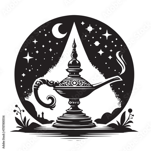 Black Oil lamp stand Silhouette Vector, High Quality Illustration on White Background