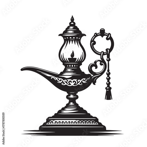 Black Oil lamp stand Silhouette Vector, High Quality Illustration on White Background