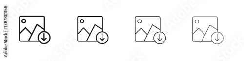 Upload photo icon outline symbol. Editable Stroke collection.