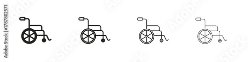 Wheelchair icon outline symbol. Editable Stroke collection.