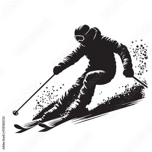 Black Person skiing Silhouette Vector, High Quality Illustration on White Background
