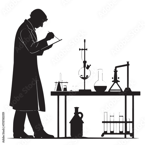 Black Science Experiment Silhouette Vector, High Quality Illustration on White Background