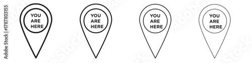You are Here Pointer icon outline symbol. Editable Stroke collection.