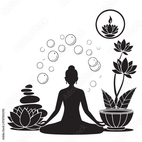 Black Spa and Relaxation Silhouette Vector, High Quality Illustration on White Background