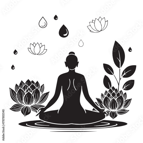 Black Sound Bath Therapy Silhouette Vector, High Quality Illustration on White Background