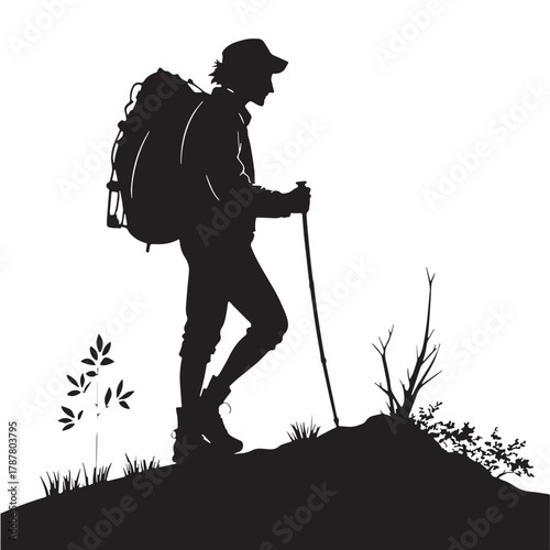 Black Solo Travel Silhouette Vector, High Quality Illustration on White Background