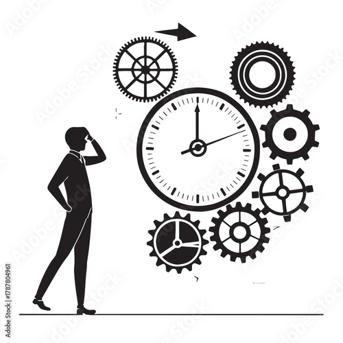 Black Time Management Silhouette Vector, High Quality Illustration on White Background
