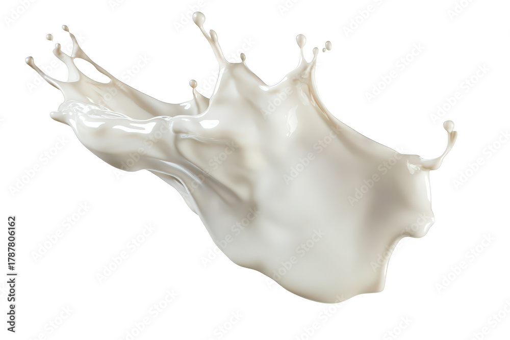 Obraz premium A dynamic splash of creamy liquid gracefully arcs through the air against a soft white background. capturing the essence of fluid motion and elegance. ideal for culinary or artistic themes