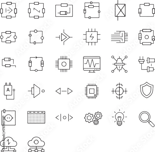 Collection of electronic circuit symbols and icons