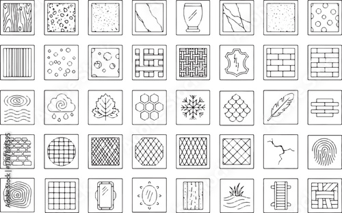 Collection of handdrawn texture and pattern icons