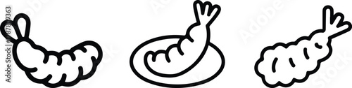 Shrimp, Prawn, and Tempura Line Icons Set