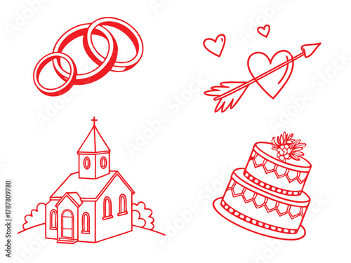 Wedding Love Marriage Ceremony Celebration Icons Set with vector illustration