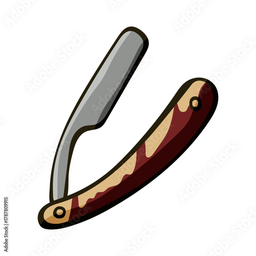A cartoonish drawing of a razor with a wooden handle. The razor is silver and has a black handle