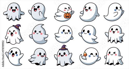 ghost cute icon set