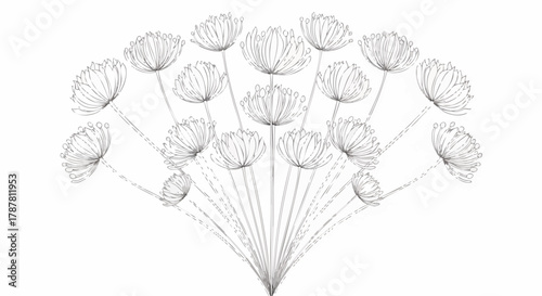 Hand-drawn sketch illustration of an abstract flowering plant structure isolated on a clean white background