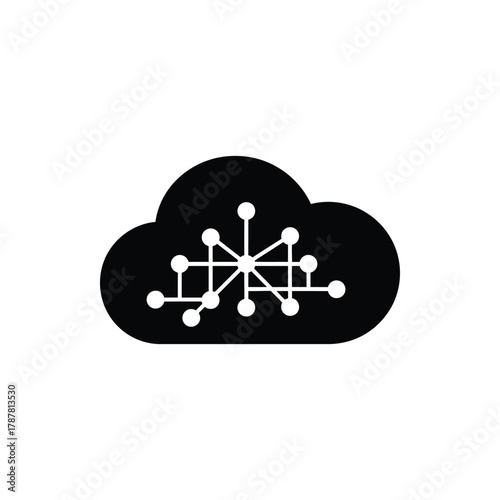 Connected Cloud Network Icon. Cloud Computing Node System.