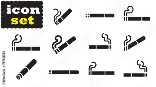 Cigarette icon Set, Cigarette solid vector