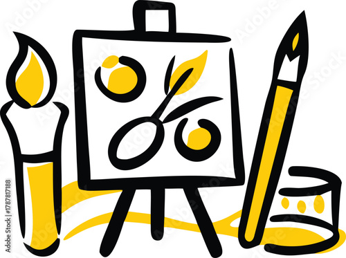 Art Painting Easel Supplies Creative Hobby Illustration with vector illustration