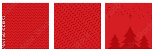 Red Christmas geometric background collection. Merry Christmas poster, social media post layout, quiz backdrop, square banner design template set