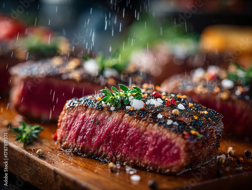 Fresh grilled picanha steak. Grilled beef steak medium rare on wooden board. 