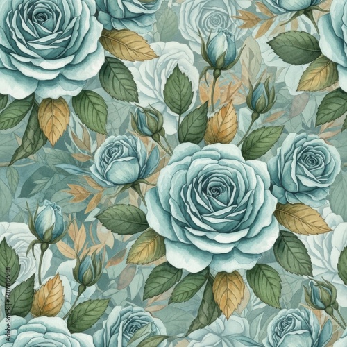 3d vintage blue roses pattern