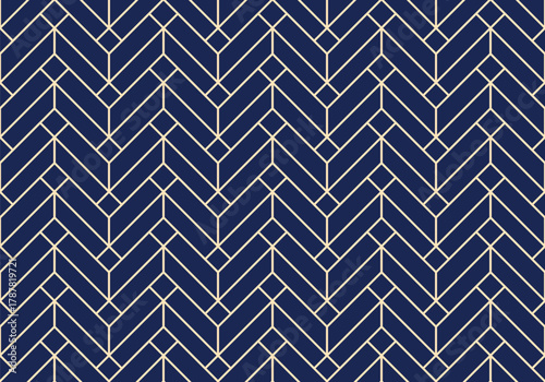 Abstract geometric pattern. A seamless vector background. Golden and dark blue ornament. Graphic modern pattern. Simple lattice graphic design