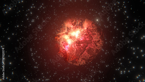 fiery Asteroid with fire blazing through the dark expanse of space, surrounded by distant stars