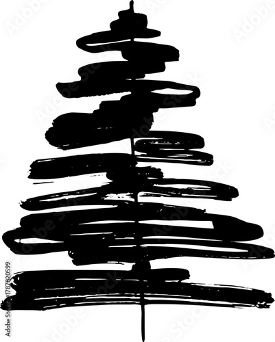 Real Hand Drawn Illustration Grunge Watercolor Spruce.