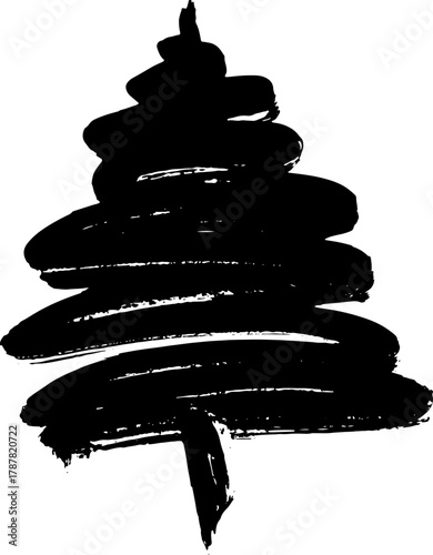 Real Hand Drawn Illustration Grunge Watercolor Spruce.