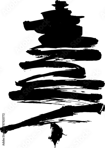 Real Hand Drawn Illustration Grunge Watercolor Spruce.