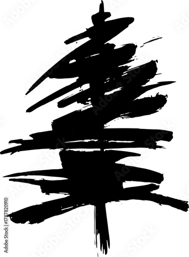 Real Hand Drawn Illustration Grunge Watercolor Spruce.