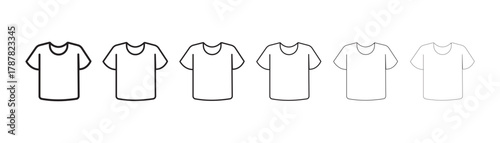 Thin Line T-Shirt Vector Icons Collection for Fashion and Apparel Mockup. Minimal T-Shirt Outline Icon Pack Vector Design for Clothing Template. Flat Line T-Shirt Vector Icon Set