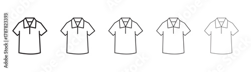 Thin Line T-Shirt Vector Icons Collection for Fashion and Apparel Mockup. Minimal T-Shirt Outline Icon Pack Vector Design for Clothing Template. Flat Line T-Shirt Vector Icon Set