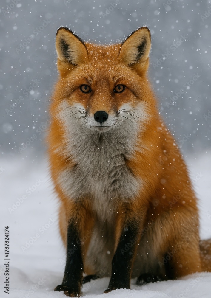 Obraz premium Majestic fox in snowy wilderness.