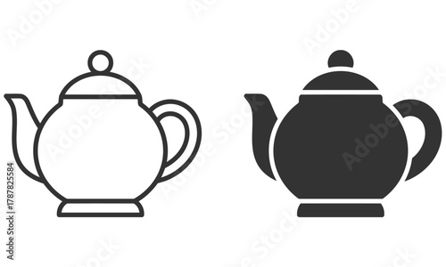 Vector icon of classic teapot in solid and outline version