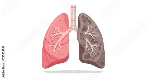 Medical illustration of healthy and infected lungs
