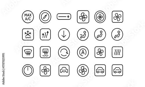 Collection of hand drawn car dashboard icons and symbols
