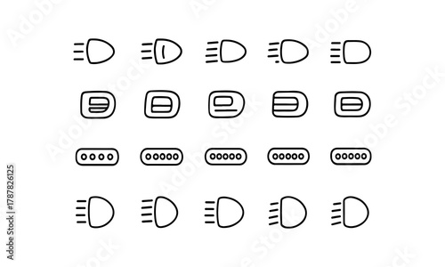 Collection of hand drawn car headlight and light beam icons