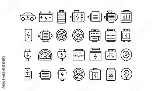 Collection of hand drawn electric battery and power icons