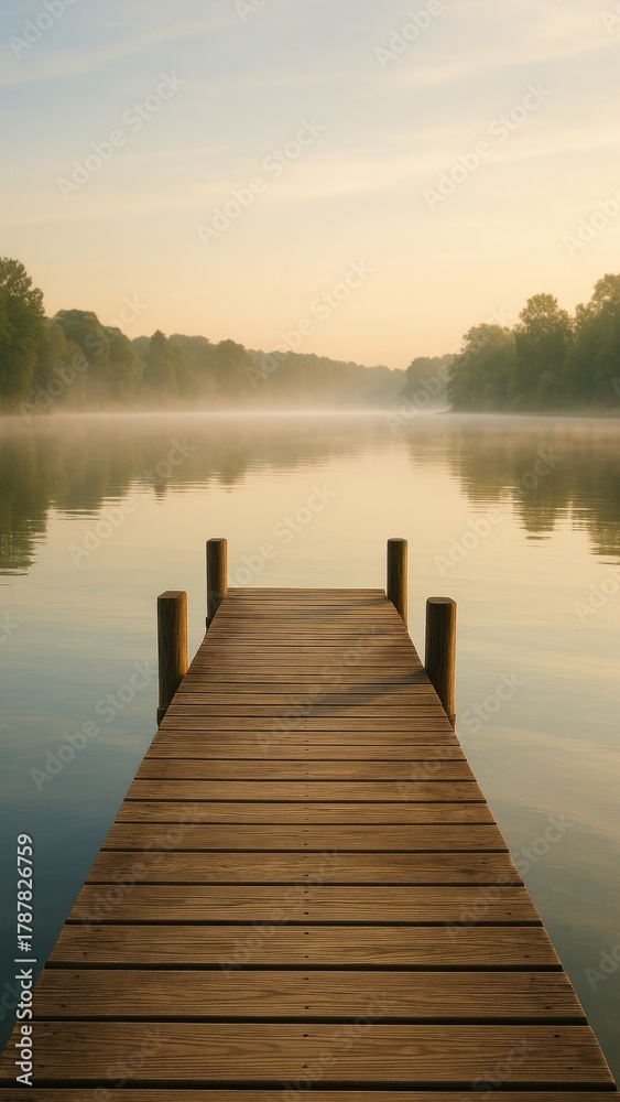 Fototapeta premium Serene lake with wooden dock mobile wallpaper