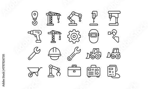 Collection of hand drawn industrial and construction icons