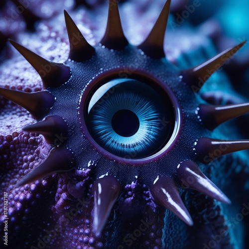 Mata alien mengamati dunia dengan tatapan biru yang intens